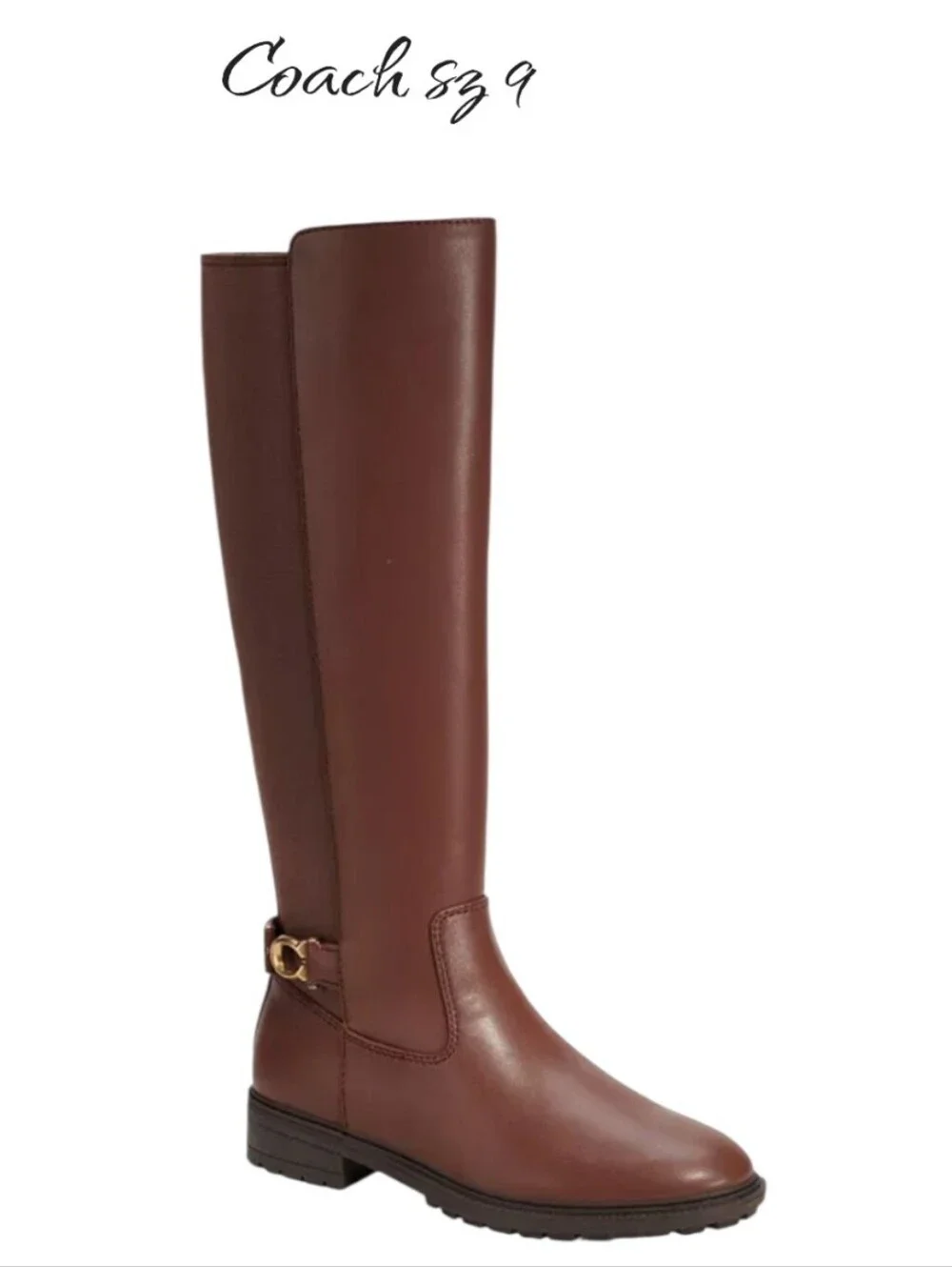 COACH Faith Brown Leather Knee High Lug Sole Riding Boots Size 9